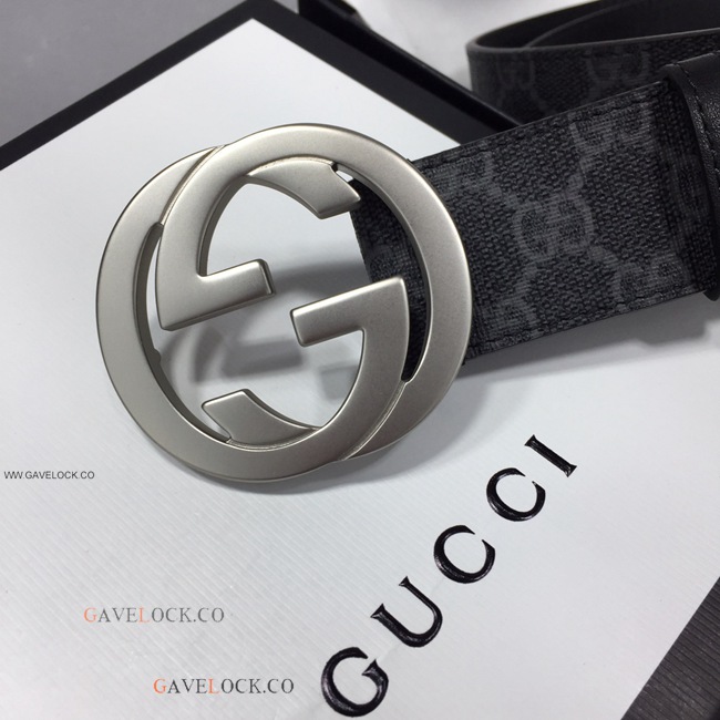 Gucci Belt Supreme Canvas Leather Trim Metal GG Buckle